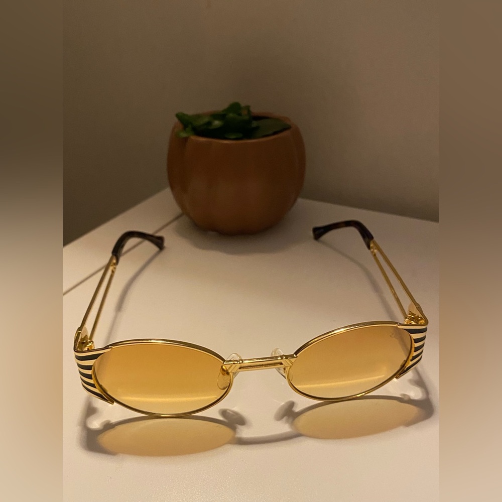 GG Gold Gods Logo Stylish Yellow Tinted Oval Glasses
